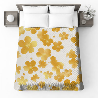Yellow Floral Pattern Quilted Bedspread All Sizes