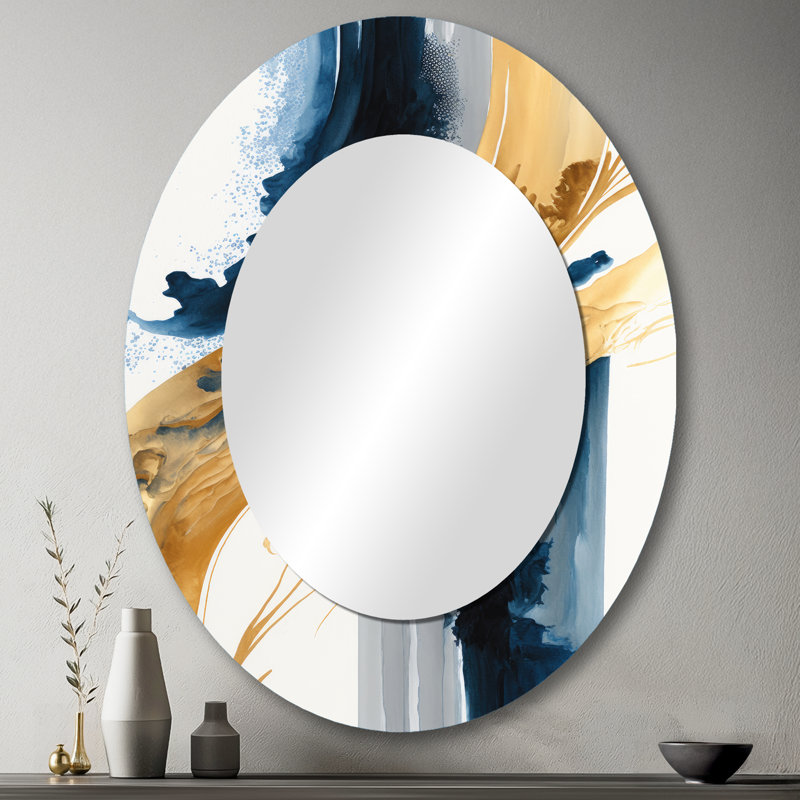 Miroir mural décoratif ovale « Spiral Abstract III » - Bleu, 43 po x 33 po