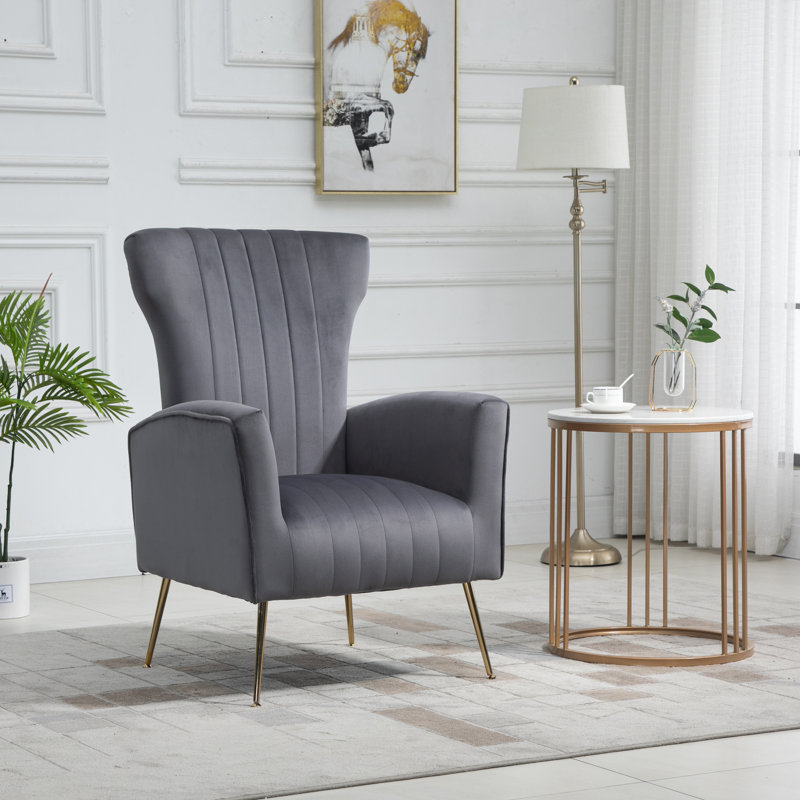 Chaise d'appoint moderne gris 29 "avec pieds en métal doré, Gris