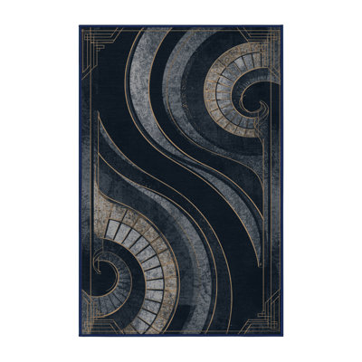 Machine Washable Palvinder Art Deco Arc Rug in Gray –  Binding