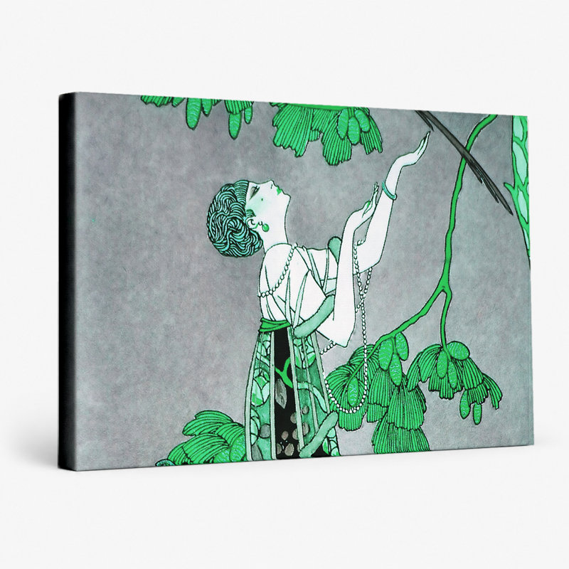 Femme avec perroquet et cage à oiseaux, 14" W x 11" H