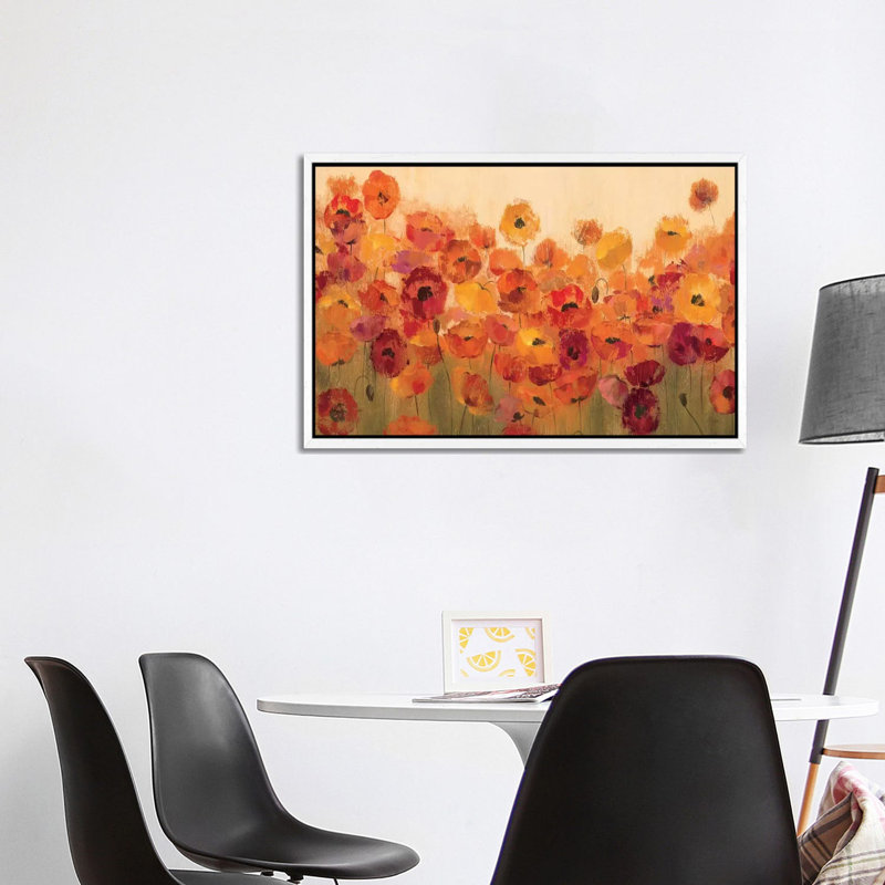 Summer Poppies II by Silvia Vassileva - Wrapped Canvas Painting, 101.6 cm H x 66.04 cm W x 4.445 cm D, White Floater Framed