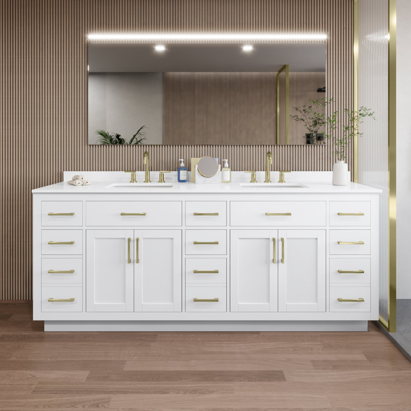 Beckett TK 84'' W Vanity, Brushed Gold, 8" Center, White Quartz