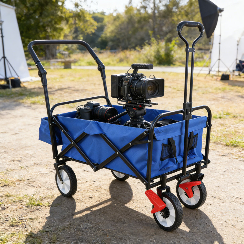 Chariot utilitaire d'extérieur pliable avec porte-gobelets et poignée réglable