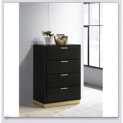 Commode 4 tiroirs Sophia avec tiroirs coulissants et esthétique moderne pour chambre à coucher contemporaine