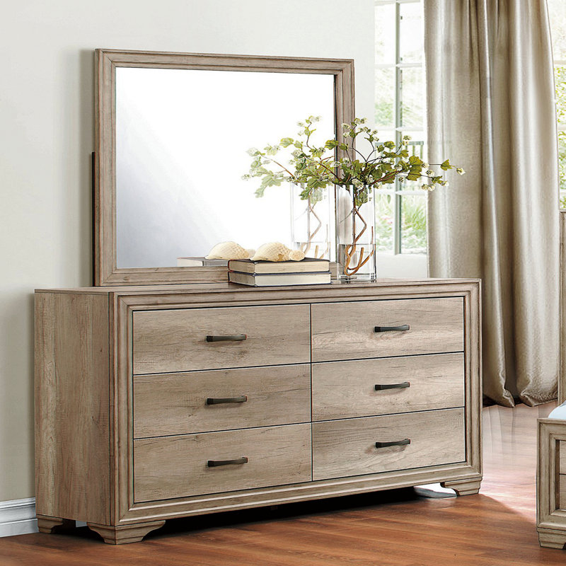 Commode 6 tiroirs 1 finition naturelle avec quincaillerie noire