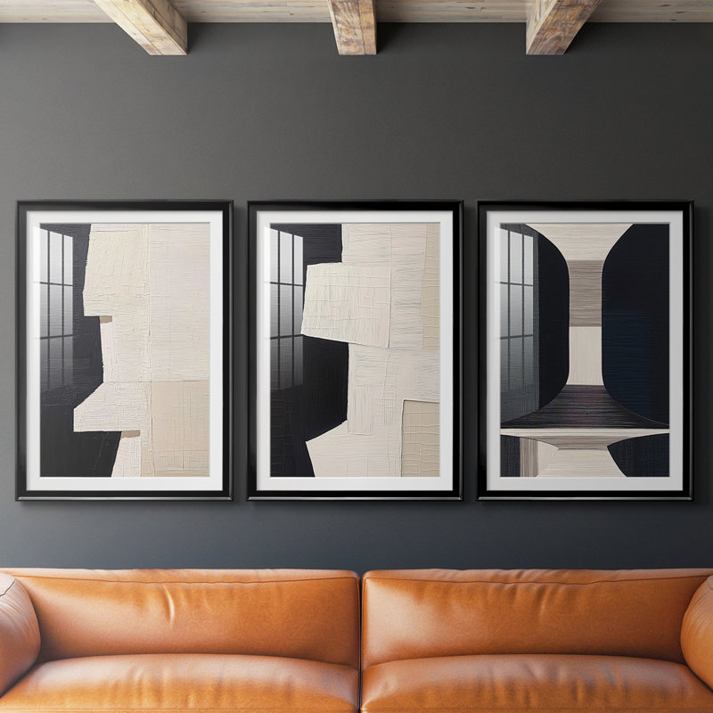 ABSTRACT Series DCLXVII - Impression personnalisée de qualité supérieure avec passe-partout - 3 pièces, H 19 po x l 27 po