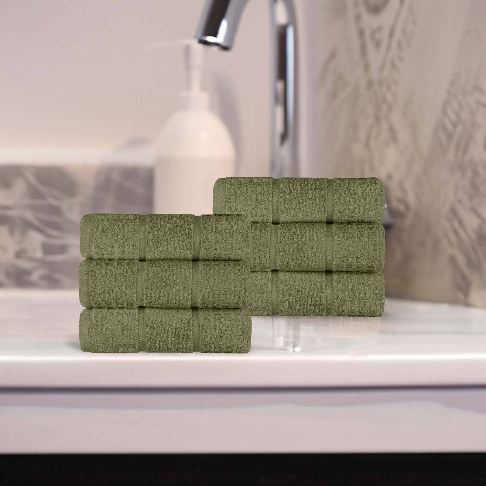 Camillah Waffle Cotton Hand Towel Set, Forest Green