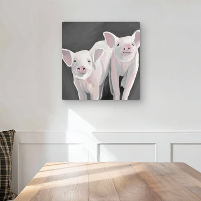 Two Little Piglets - Gray Metal Print for Bedroom Decor