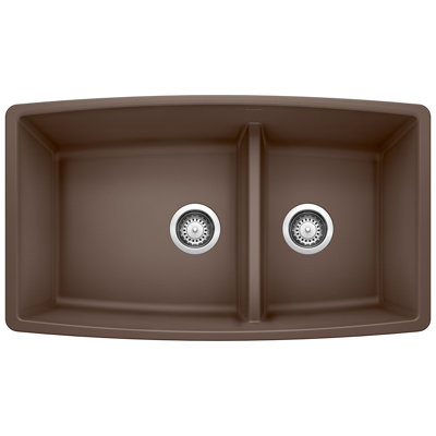 Performa SILGRANIT 33" 60/40 Double Bowl Undermount Kitchen Sink with Low Divide - Café