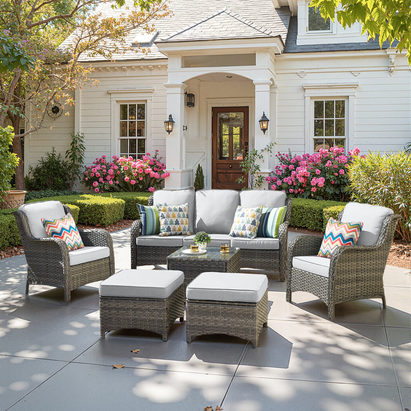 Caberfae Wicker 5 - Person Patio Conversation Set with Cushions, Gray, Gray
