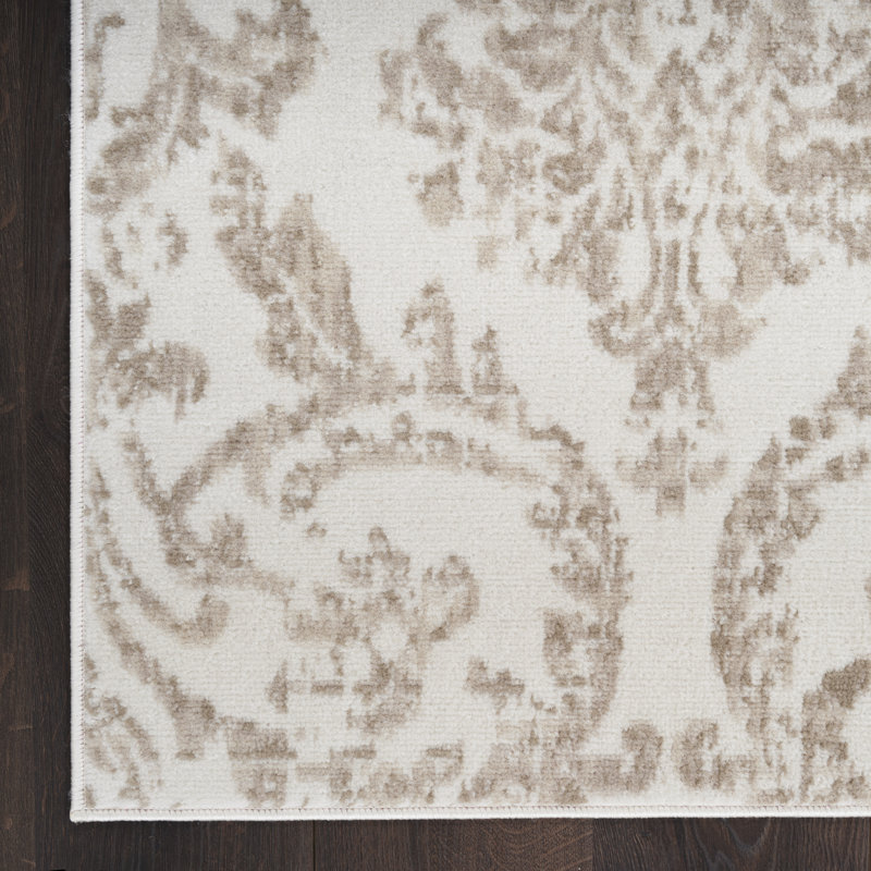 Cristiaan Damask Machine Woven Polypropylene Area Rug in Beige, Runner 2'3" x 7'3"
