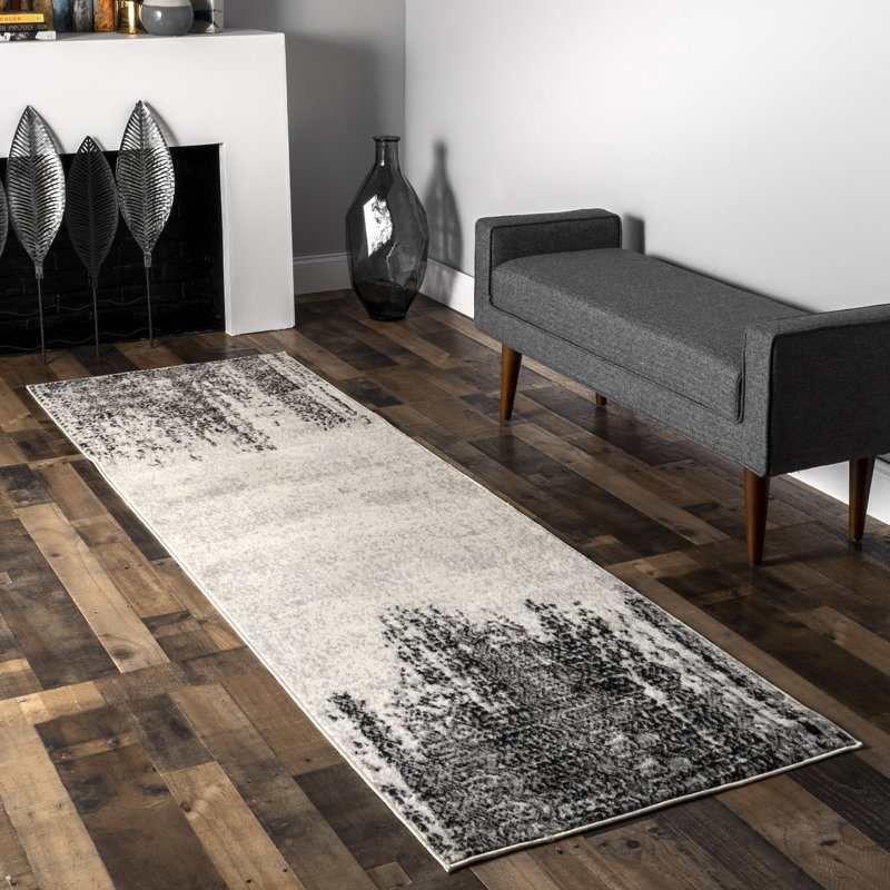 Tapis gris à motif abstrait Genero, Tapis de couloir 2 pi x 6 pi
