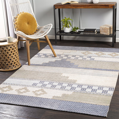 Tapis oriental bleu marine / brun / beige tissé à plat à la main Burford