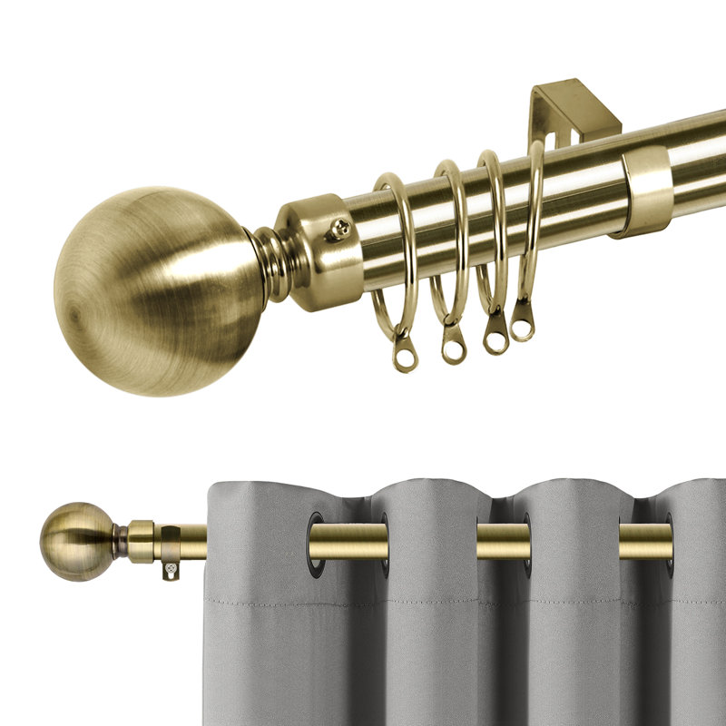 Wall Mounted Adjustable Sustainable Single Curtain Rod Set with Finial, 160 cm x 300 cm , Gold
