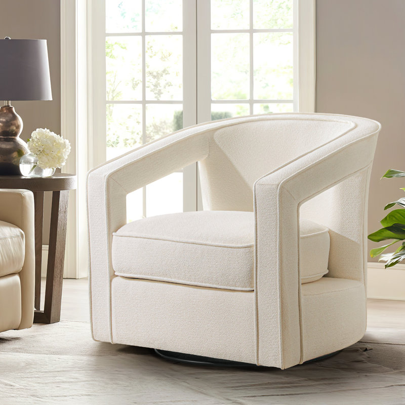 Soluk Chenille Swivel Accent Chair, White Chenille