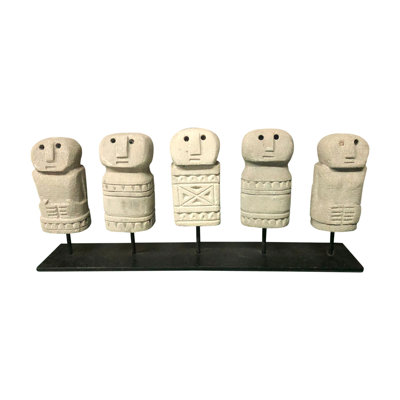 Lily's Living 14"L Natural Stone Antique Style Sumba Statue W/Stand (Set Of 5), Art Figurine Sculpture, Home Décor Collectible