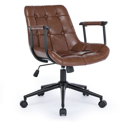 Executive Office Chair Adjustable Leather Mid Back Swivel Office Desk Chair With Padded Armrest 300lbs Load-bearing Computer Desk Chair For Office by 17 Stories