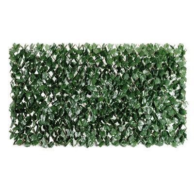 Double-Sided Expandable Faux Hedge Artificial Ivy Privacy Fence Panel with Real Wood Trellis by ColourTree