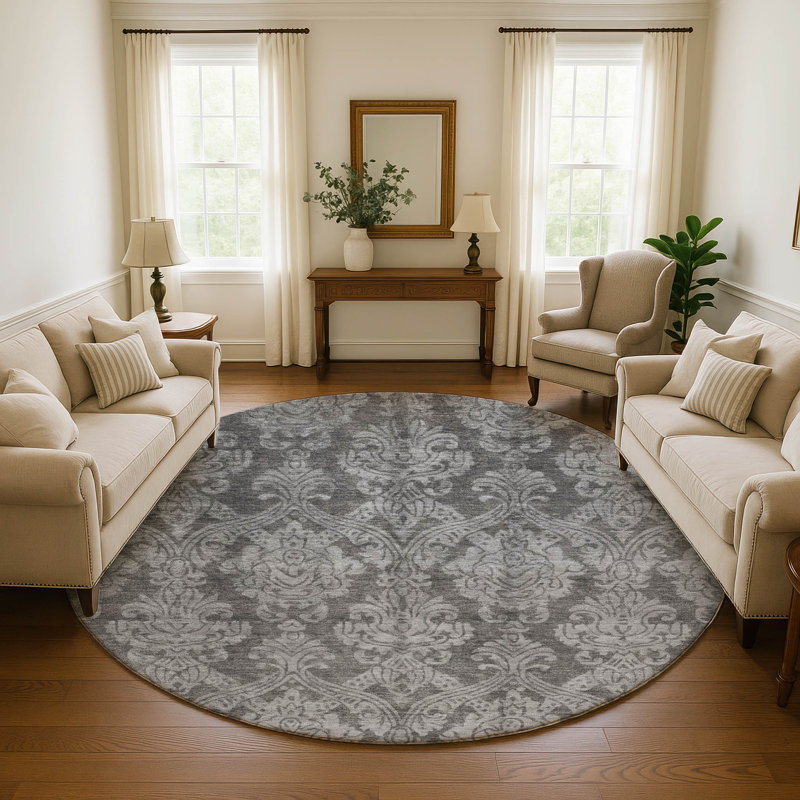 Premium Machine Washable Honig AMF1659 Damask Rug, Round 8'