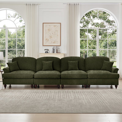 Elegant Mid Century 3 Seater Sofa With Flared Arms, Removable Skirts, Spindle Legs And Multiple Configurations For Living Room