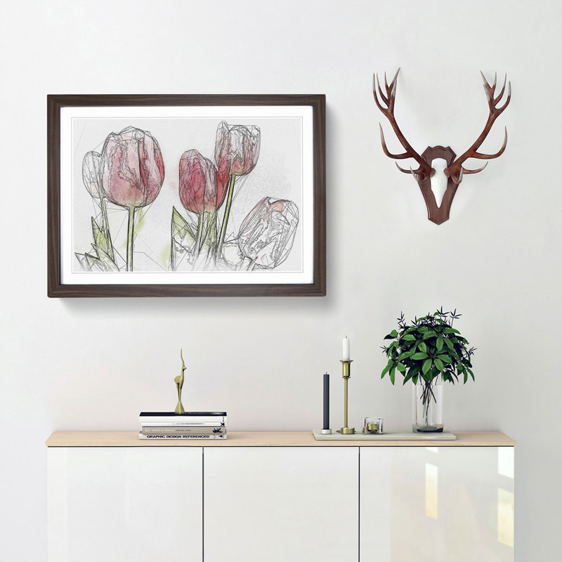 Beautiful Pink Tulips in Abstract - Picture Frame Graphic Art Print, Walnut Framed, 27cm H x 36cm W x 2cm D