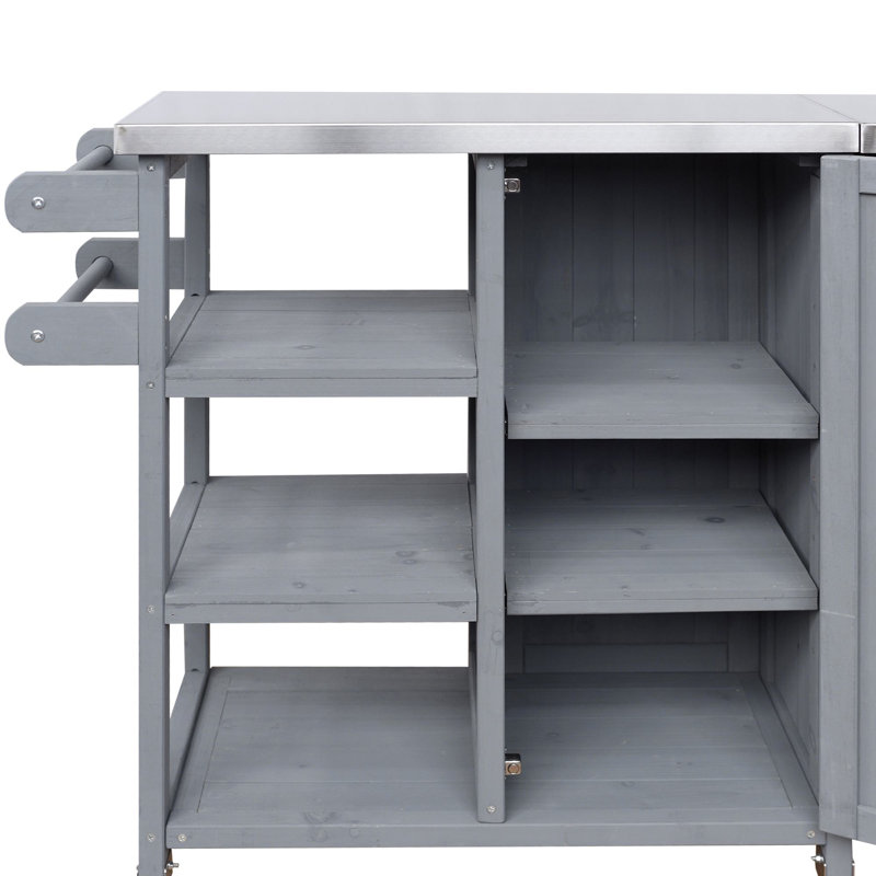 39.7'' Foldable Outdoor Kitchen Island Bar Cart With Stainless Steel Top, Gray