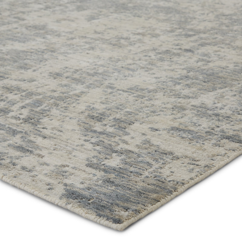Tapis ivoire / gris fait à la main, Rectangle de 5 pi x 8 pi