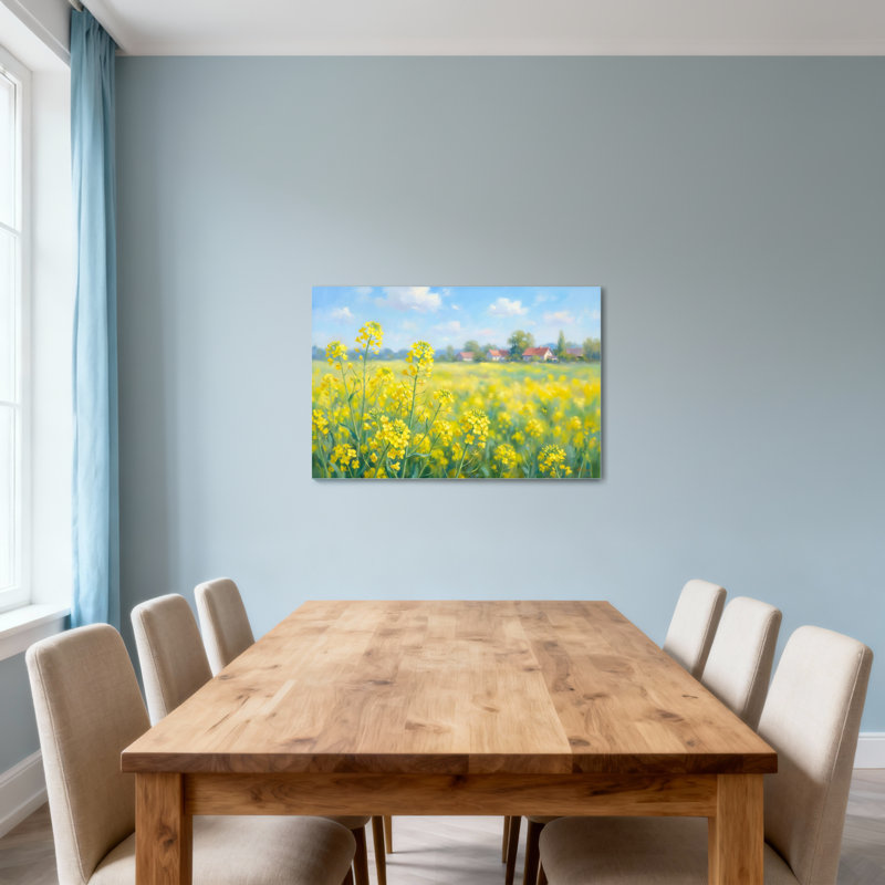 Plantes et fleurs fleurs jaunes champ ciel maisons arbres vert, H 12 po x l 18 po
