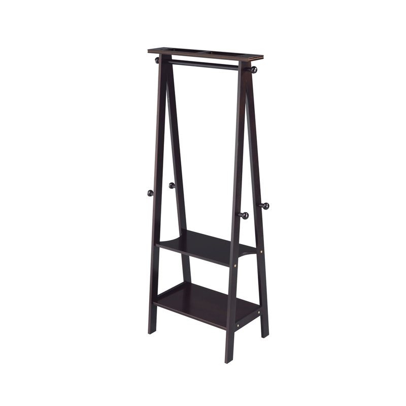 Étagère à vêtements 59 po en bois foncé 59 po, capacité de 75 lb, 3 tablettes, manteau de bois à assembler requis