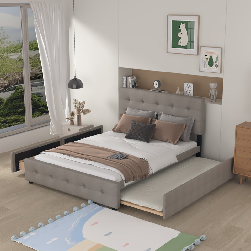 Mirre Upholstered Platform Storage Bed, Light Gray