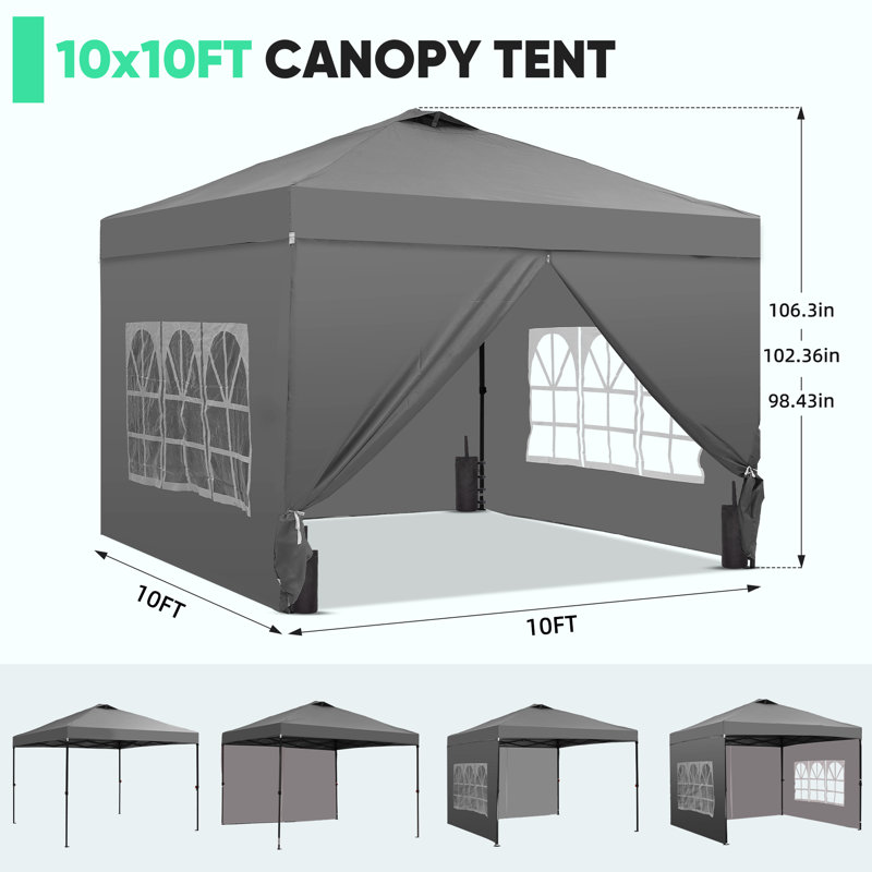 One-Push Set Up Canopy Tents, Gray, 10 (ft.) x 10 (ft.)