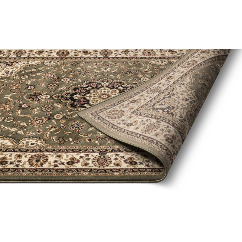 Denzel  Medallion Kashan Green Traditional Rug, Rectangle 2'3" x 3'11"