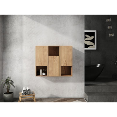 36" Bathroom Side Cabinet, Soft Close Doors, Float Design, Imitative Oak, Efficient And Practical Pretty