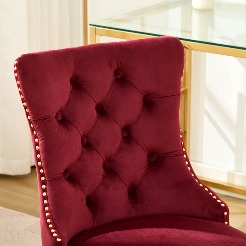 Fauteuil de bureau rouge vin, fauteuil de bureau moderne capitonné en velours avec base en métal doré, chaise de bureau pivotante réglable, Sw1923wr