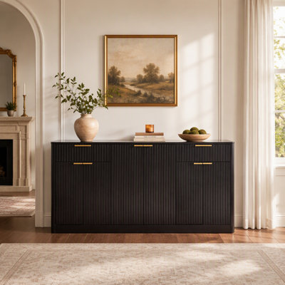 Grand buffet à cannelures avec 6 portes et 2 tiroirs, rangement pour bar à vin moderne pour la salle à manger et le salon