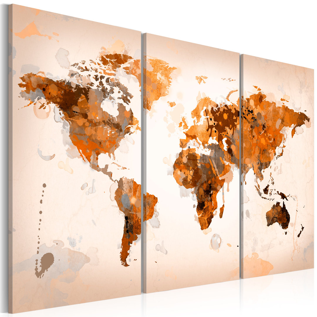 3-tlg. Leinwandbilder-Set Map of the World – Desert storm