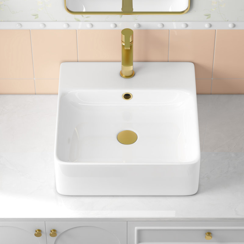 Lavabo de salle de bain mural carré en céramique blanc avec trop-plein Turner L 16 po x l 16 po Turner