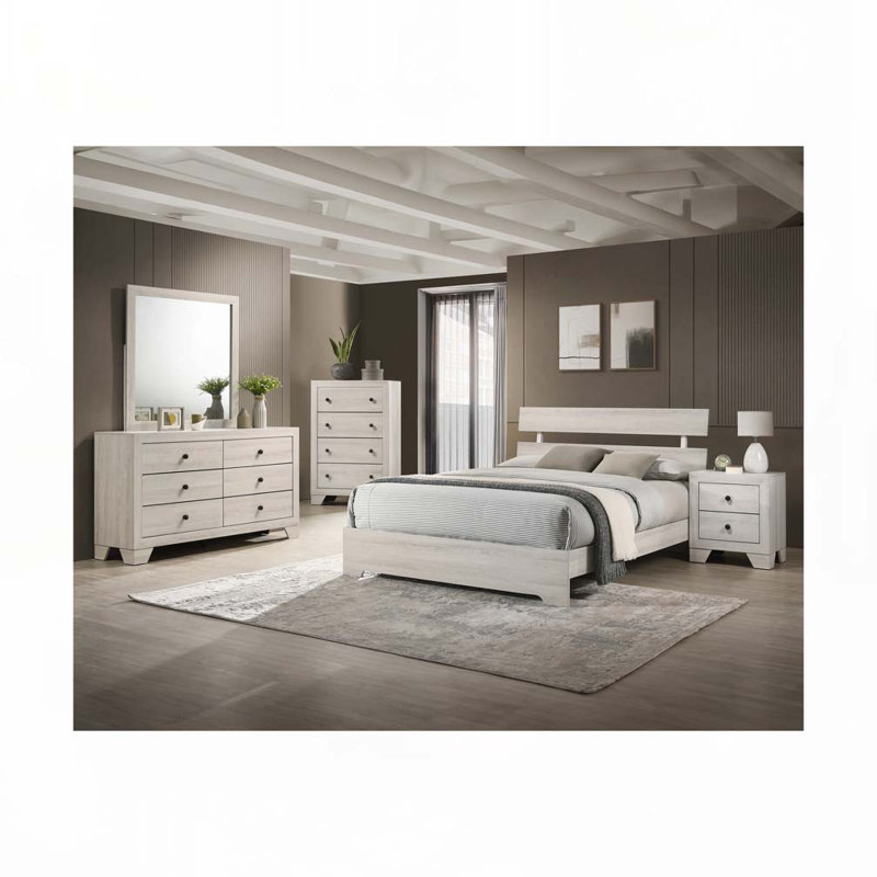 Low-profile Platform Bed, White Washed, King