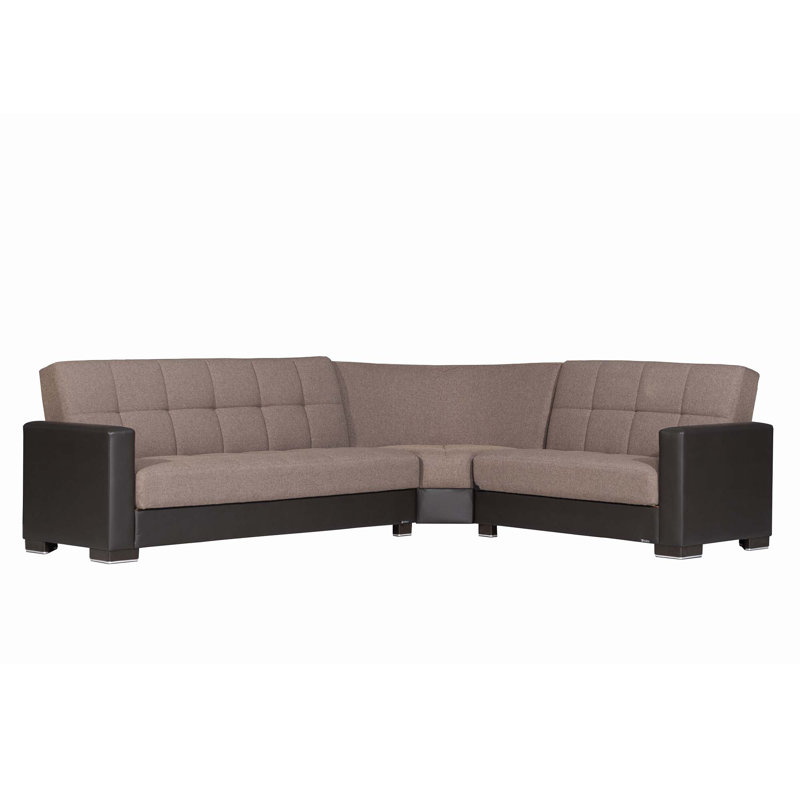 Canapé modulaire rembourré avec rangement PrimeNest NimbusFlow, Similicuir brun / chenille