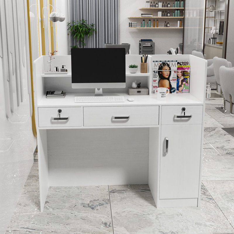 Rectangle Manufactured Wood Reception Desk, White