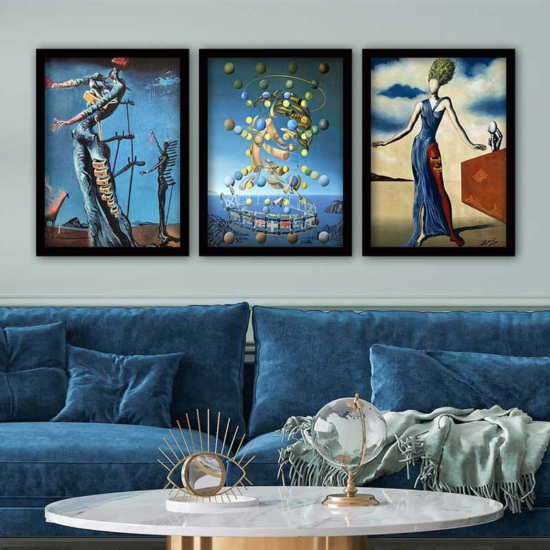 Superbe ensemble de peintures décoratives encadrées (3 pièces) de 21,7 po x 29,5 po chacune | Cadre 100% bois avec polystyrène de 0,8 pouce | Impression numérique UV | Parfait pour la décoration murale de salon, de bureau et de galerie