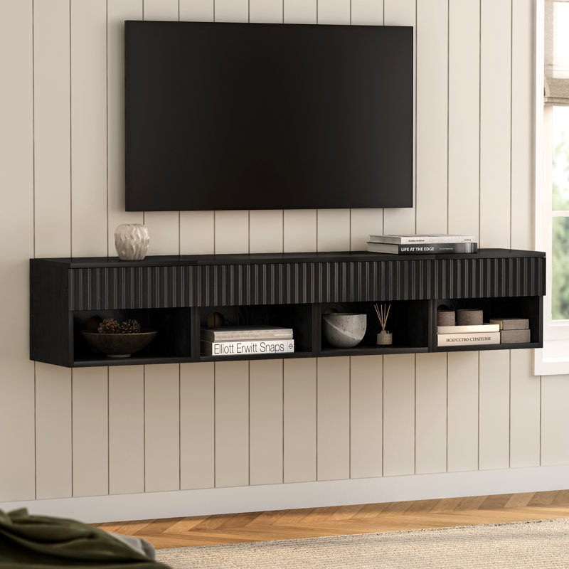 Drawer Wall-Mounted Nightstand With Open Cubby, Set of 4, Black