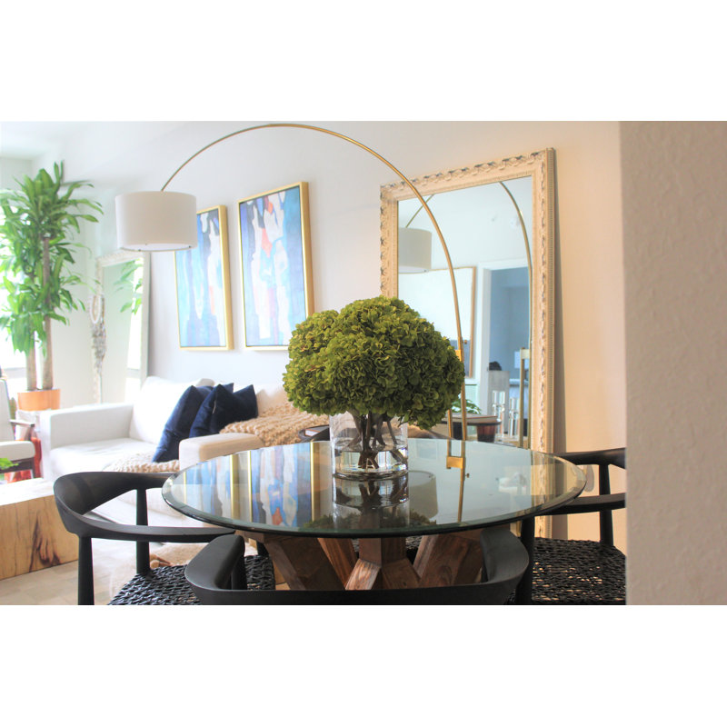 White Hydrangeas In Clear Glass Cylinder Vase, White, 16" H x 18" W x 18" D