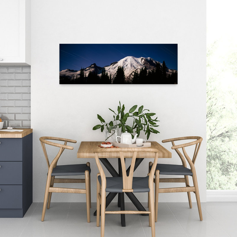 Star trails over mountains Mt Rainier Washington State USA 1 Piece Wrapped Canvas Panoramic Wall Art, 30.48 cm H x 91.44 cm W