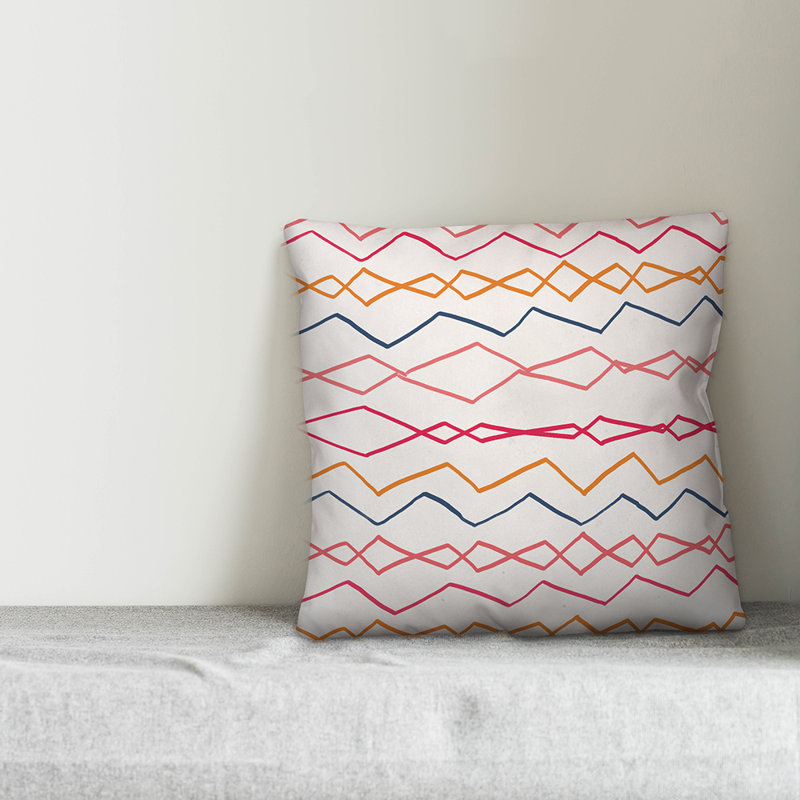  Coussin décoratif abstrait à rayures abstraites ondulées, Polyester / Bourre en polyester, 20 po x 20 po, Bleu/Rouge/Orange