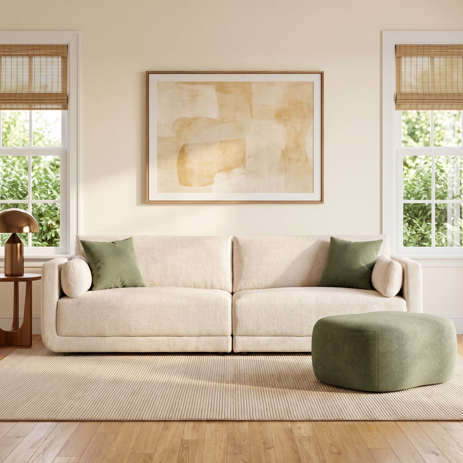 Naples 105'' Upholstered Sofa, Cream Polyester Blend