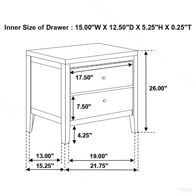 Garrett Cappuccino 2-Drawer Rectangular Nightstand