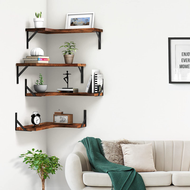 Gilbertown 4 Piece Corner Floating Shelf, Rustic Red