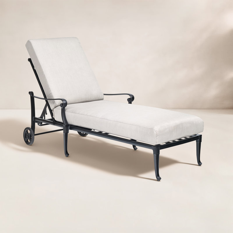 Wiltshire Outdoor Metal Chaise Lounge , Cushion Included, Textured Black, Canvas Bird's Eye Sunbrella® Canvas